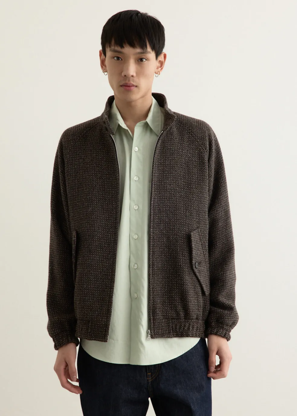 Alpaca Wool Silk Tweed Zip Blouson