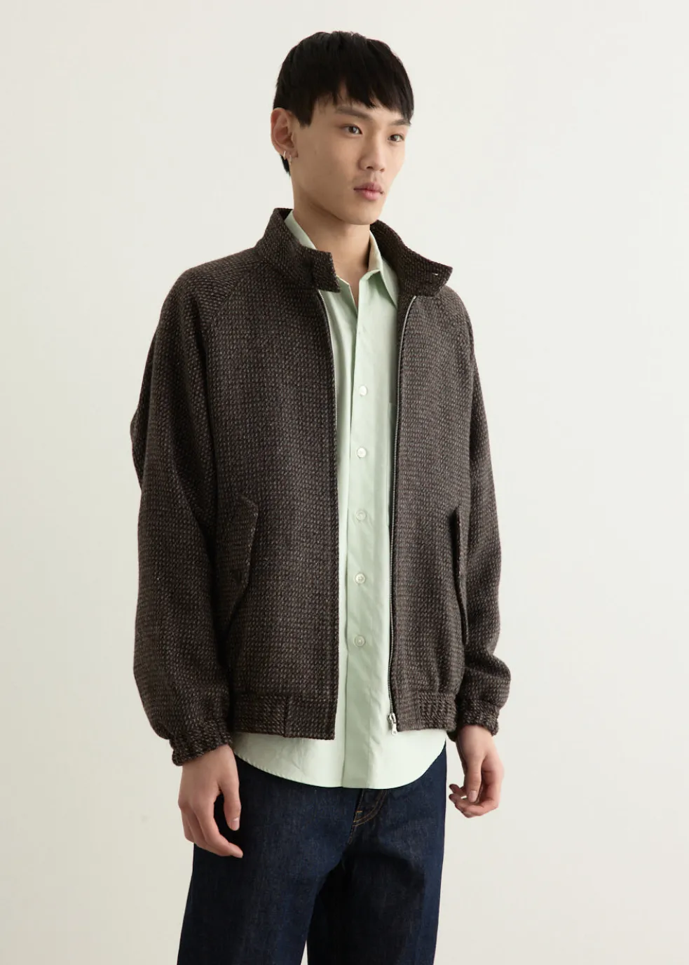 Alpaca Wool Silk Tweed Zip Blouson