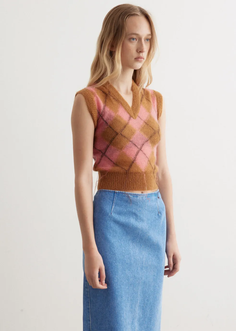 Argyle Light Mohair V-Neck Sweater Vest