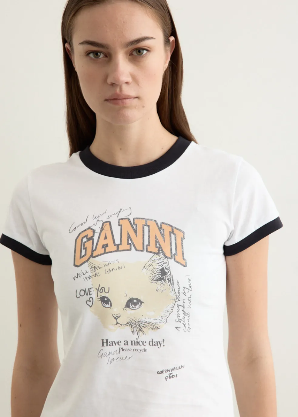 Basic Cotton Jersey Kitty Fitted T-shirt