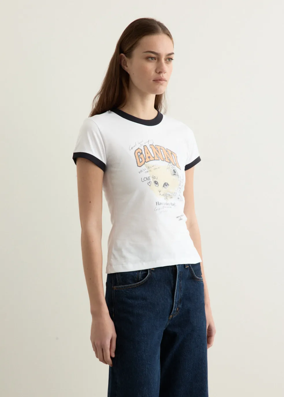 Basic Cotton Jersey Kitty Fitted T-shirt