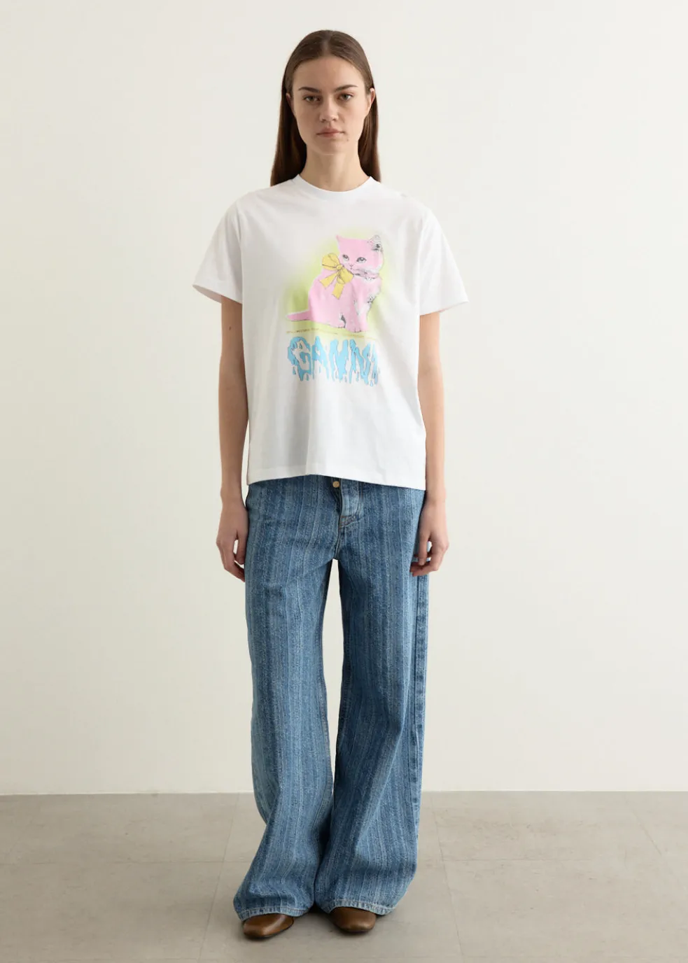 Basic Cotton Jersey Neon Kitty T-Shirt