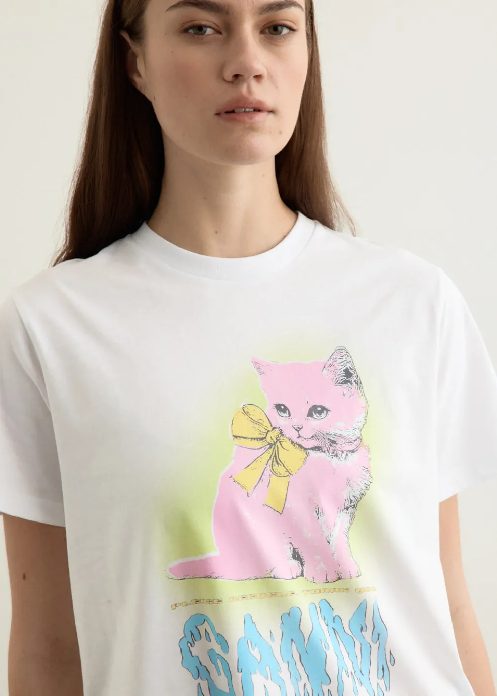 Basic Cotton Jersey Neon Kitty T-Shirt