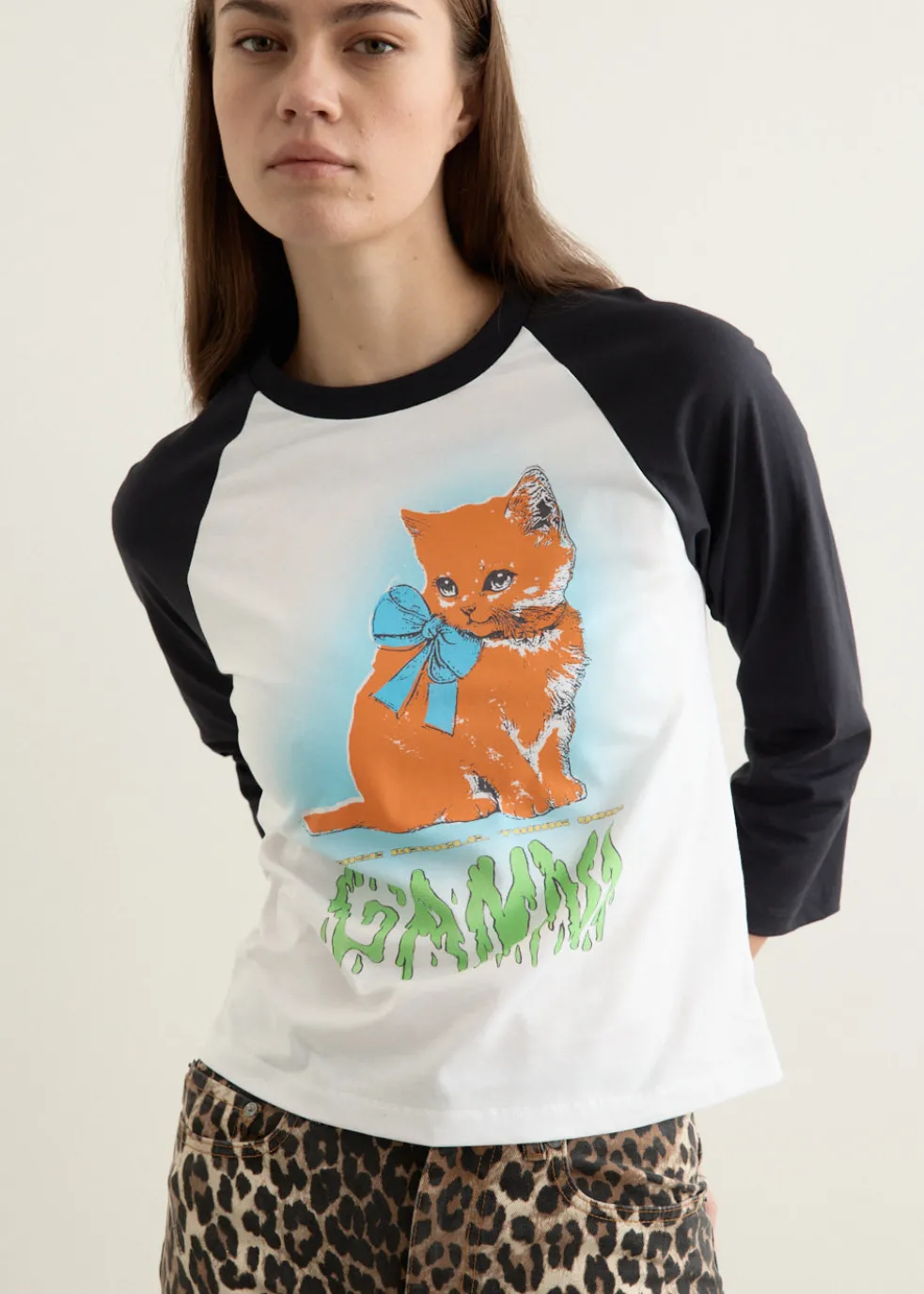 Basic Cotton Jersey Kitty Baby Fitted T-Shirt