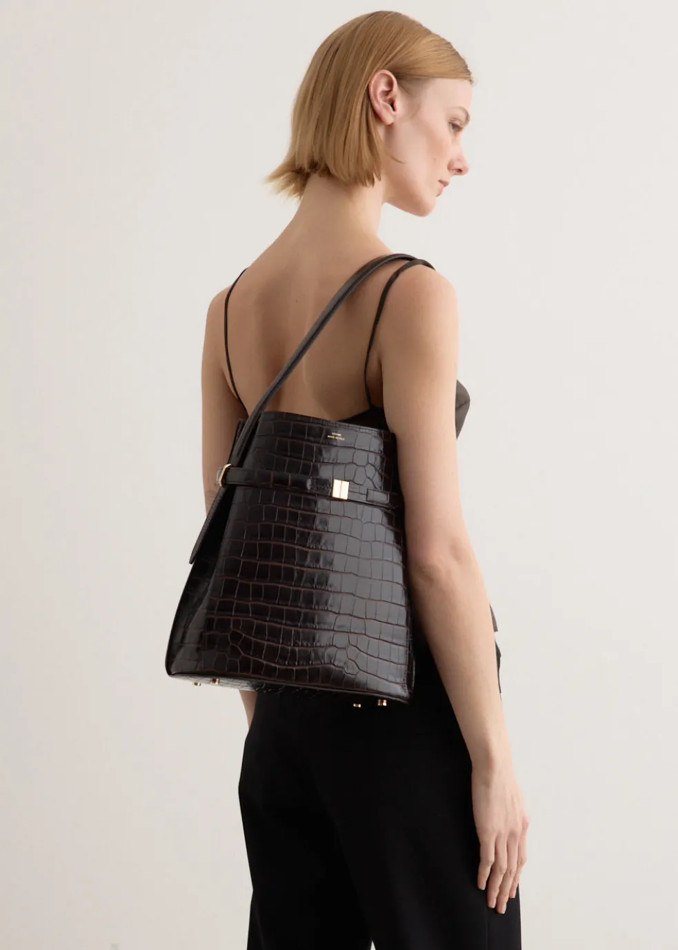 Belted Croco-Embossed Bucket Bag