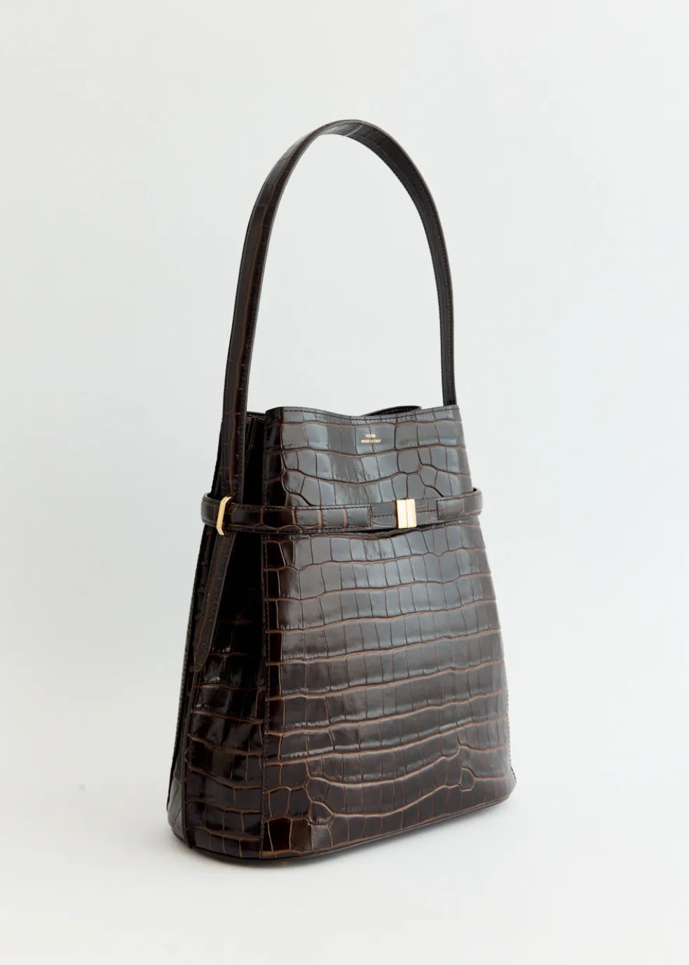 Belted Croco-Embossed Bucket Bag