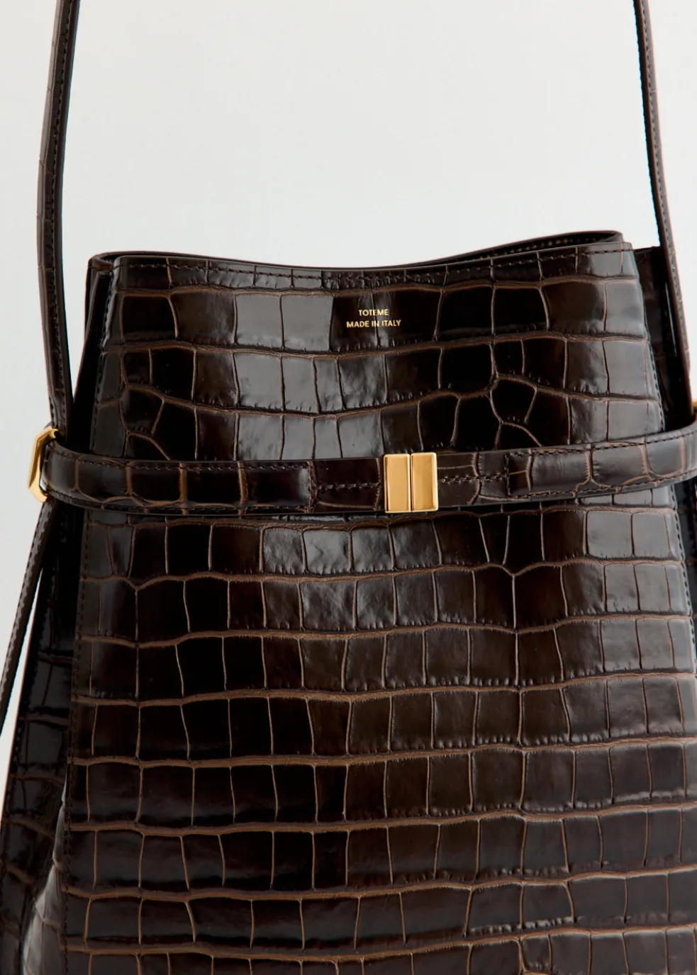 Belted Croco-Embossed Bucket Bag