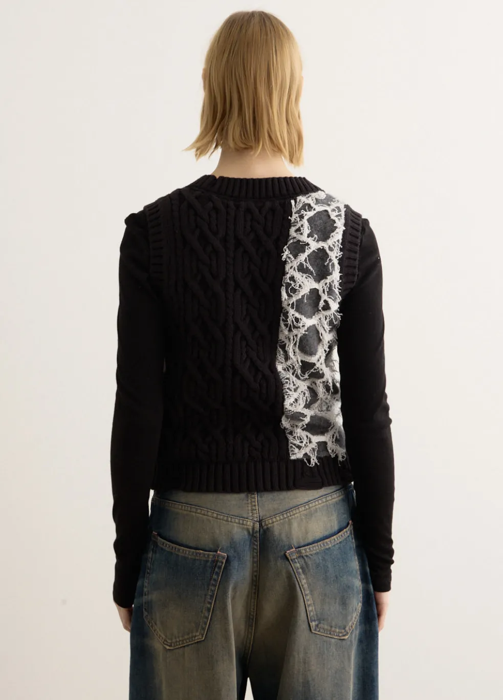 Boucle Cable Patchwork Knit Vest