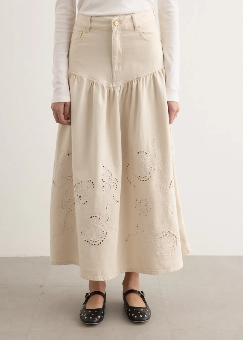 Broderie Anglaise Denim Skirt
