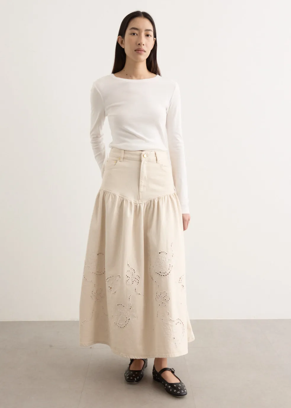 Broderie Anglaise Denim Skirt