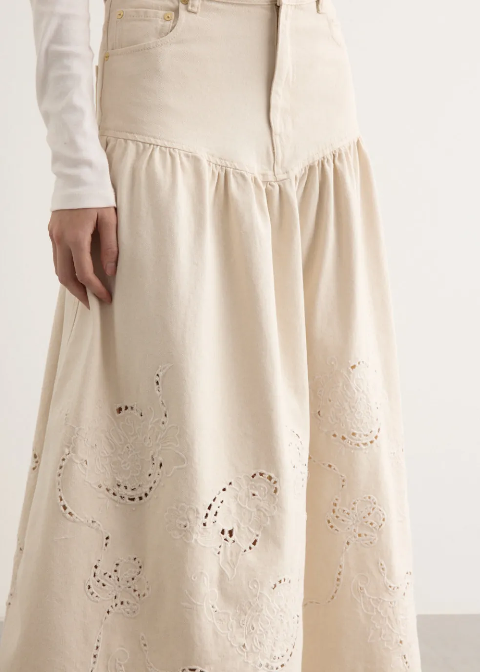 Broderie Anglaise Denim Skirt