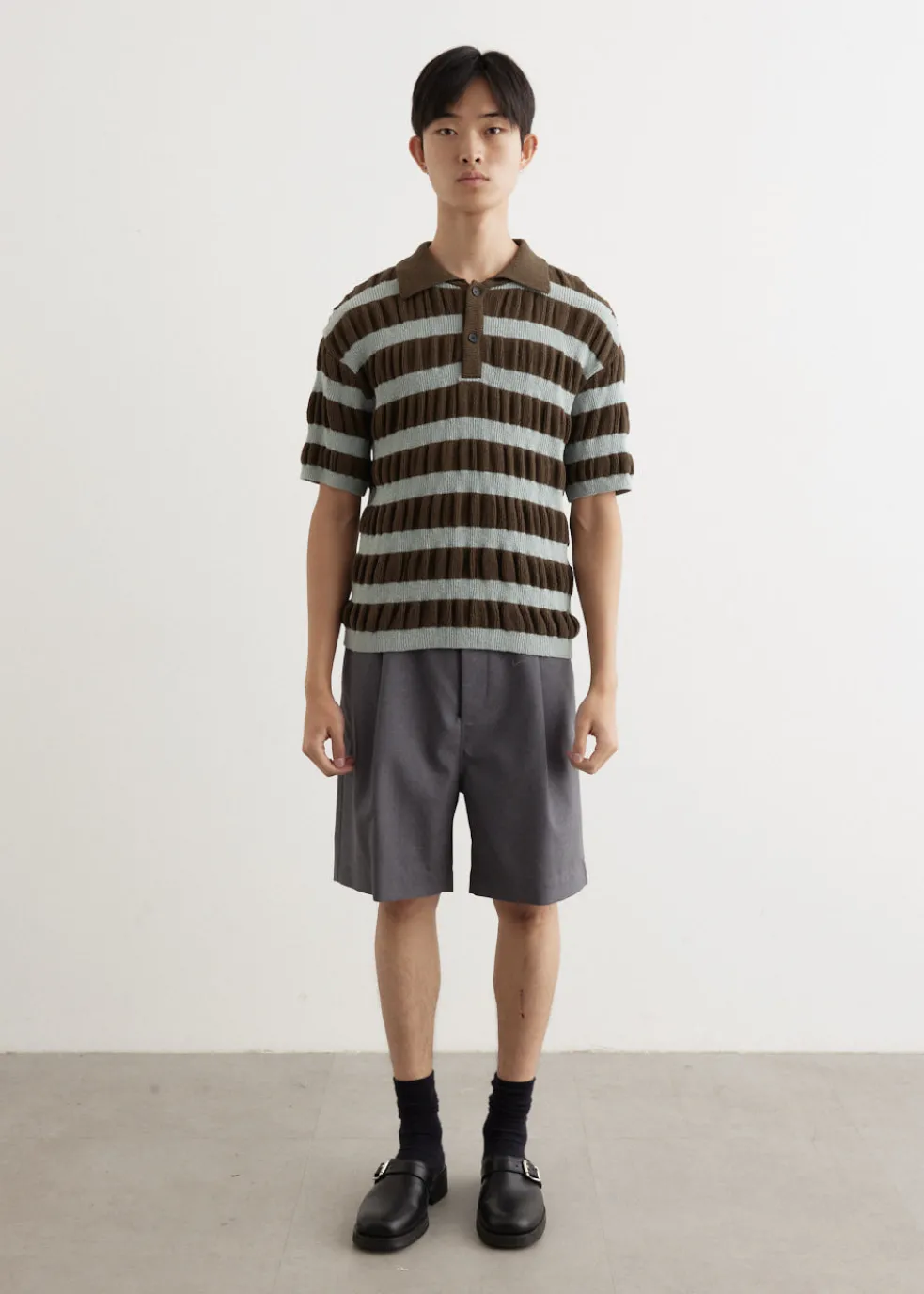 Bubble Stripe Polo Sweater