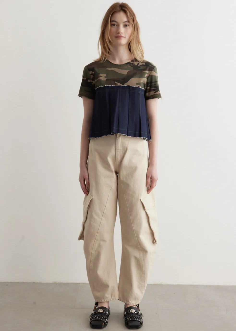 Camouflage Pleats Denim Top