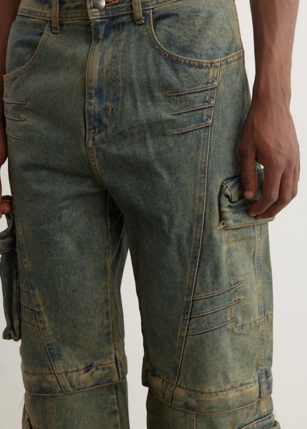 Cargo Coated Wide Leg Jeans