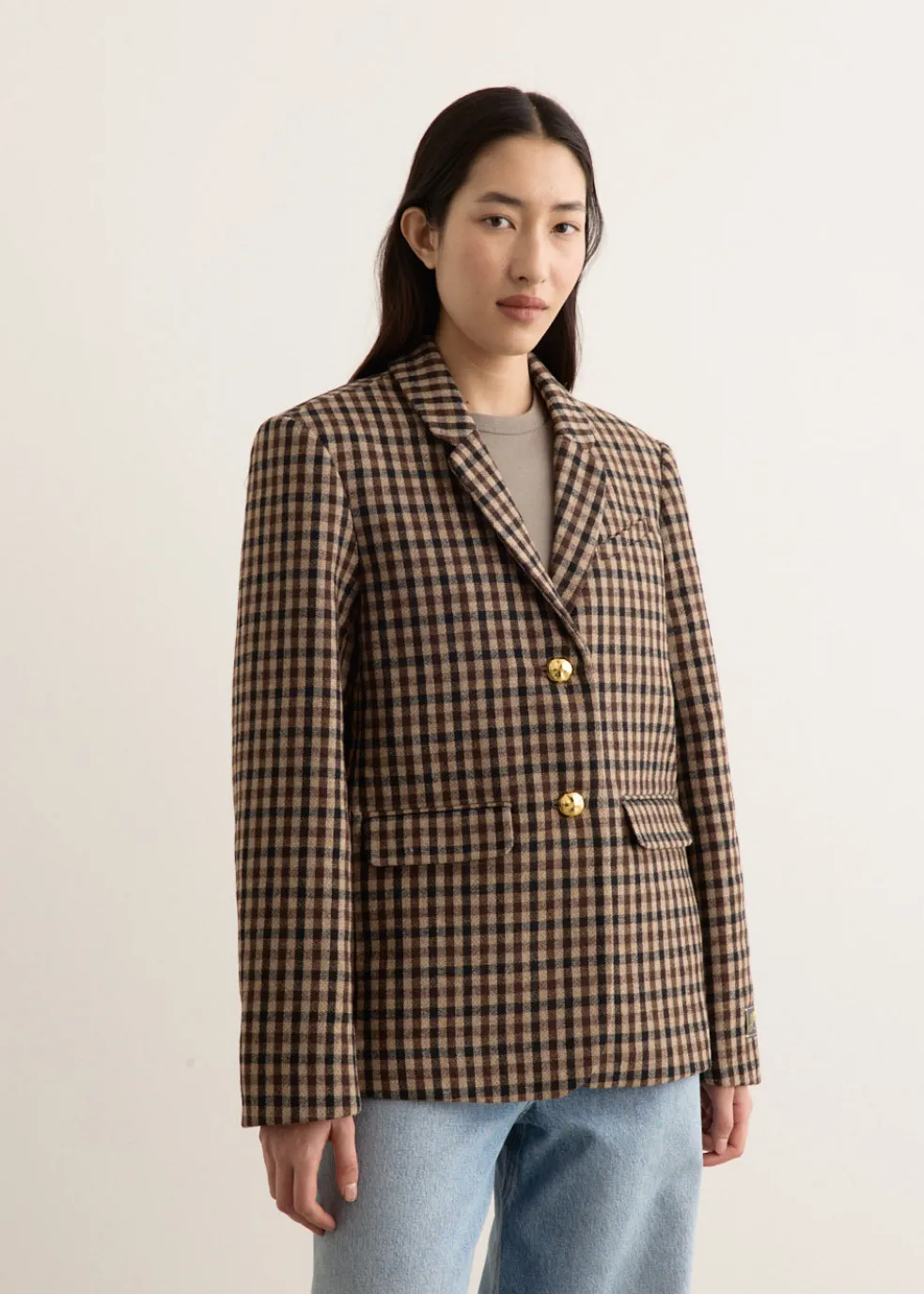 Check Wool Mix Oversized Blazer