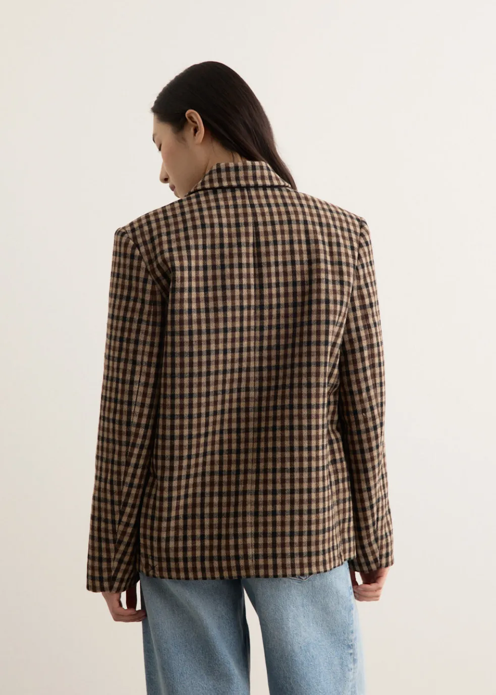 Check Wool Mix Oversized Blazer