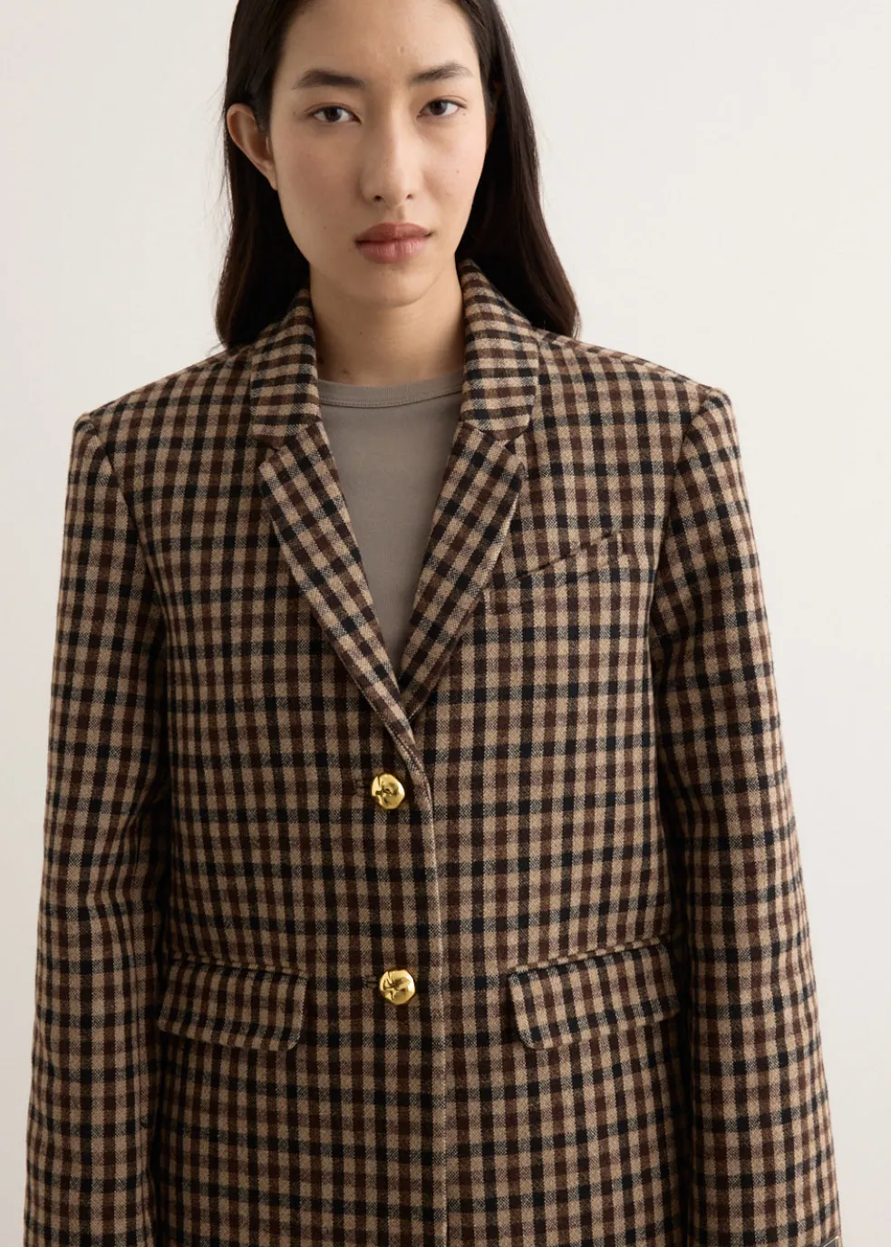 Check Wool Mix Oversized Blazer