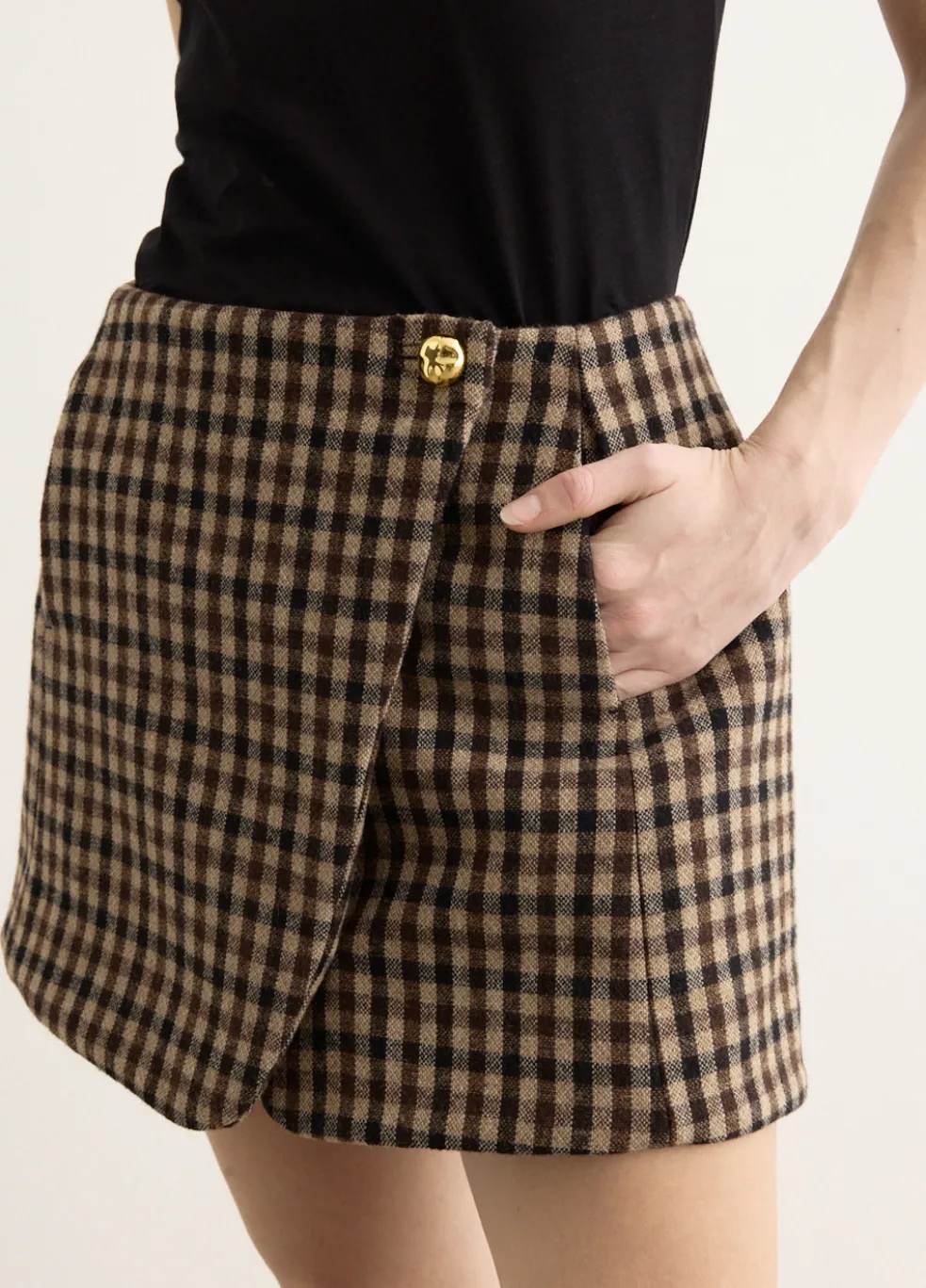 Check Wool Mix Skirt