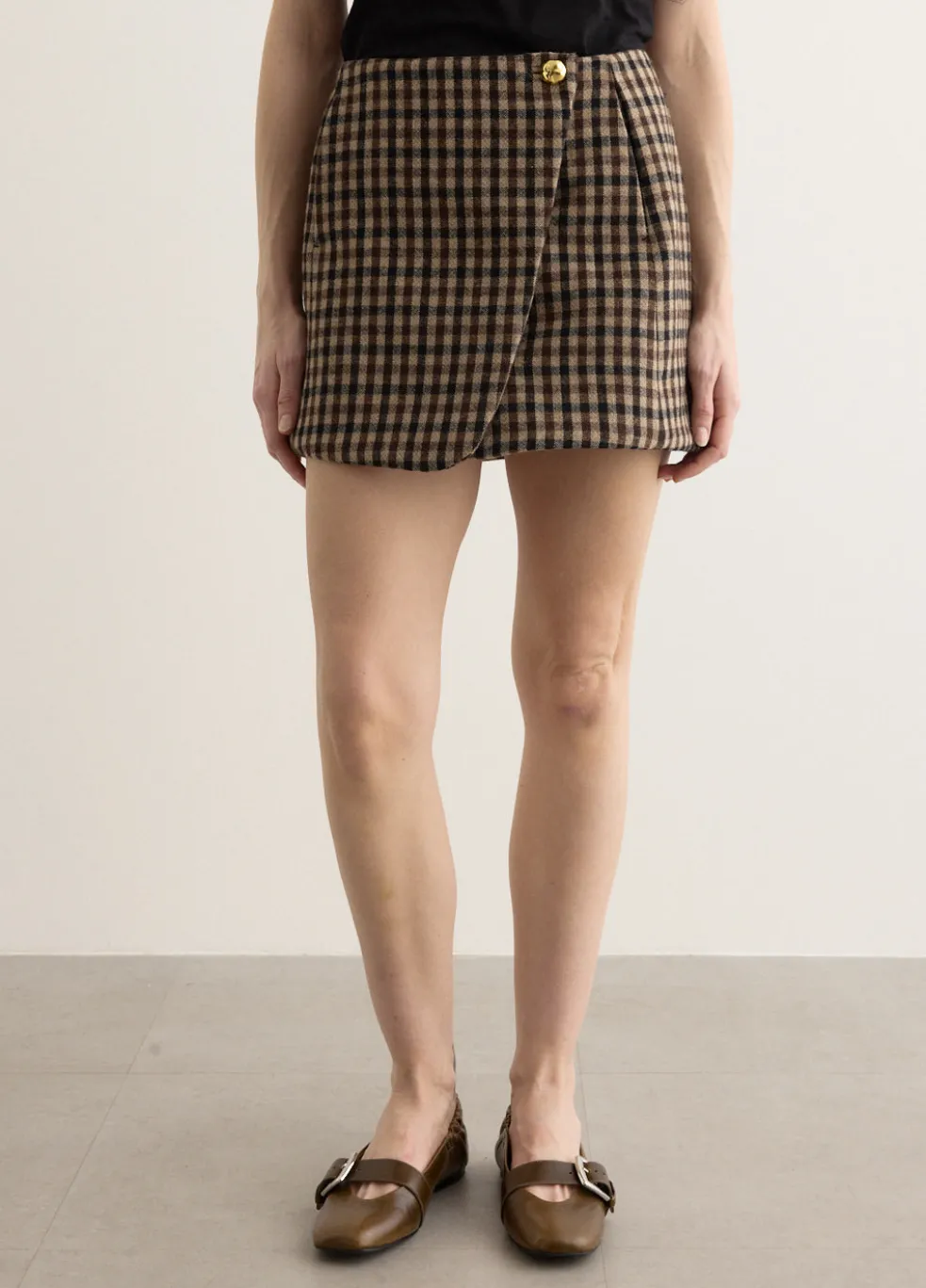 Check Wool Mix Skirt