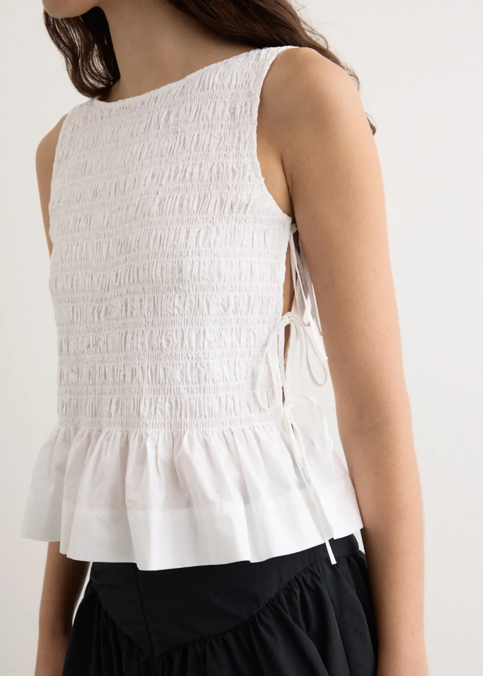 Cotton Poplin Smock Tie String Top