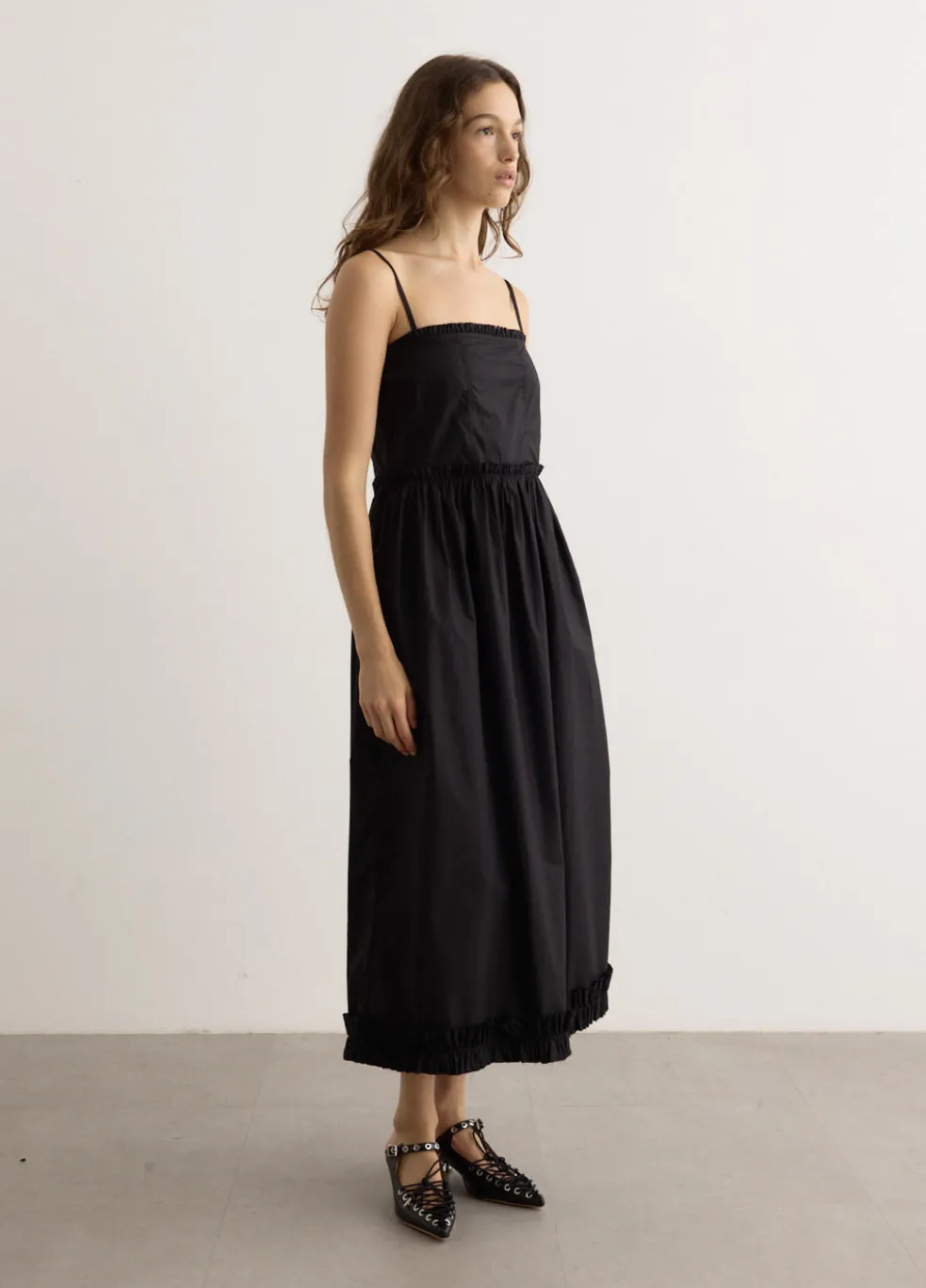 Cotton Poplin Strap Long Dress