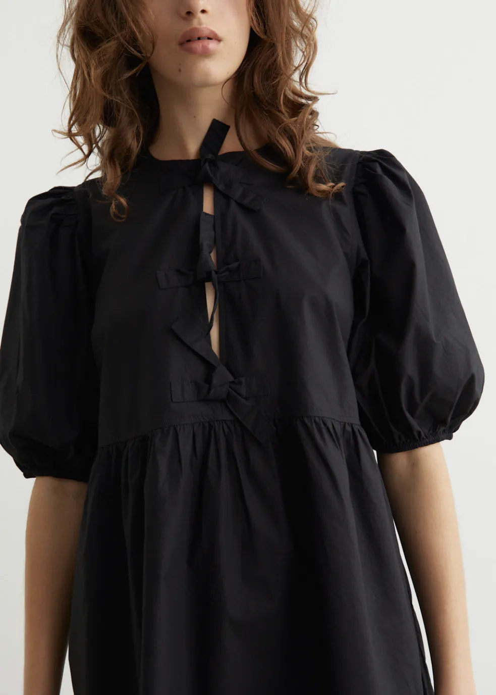 Cotton Poplin Tie String Mini Dress