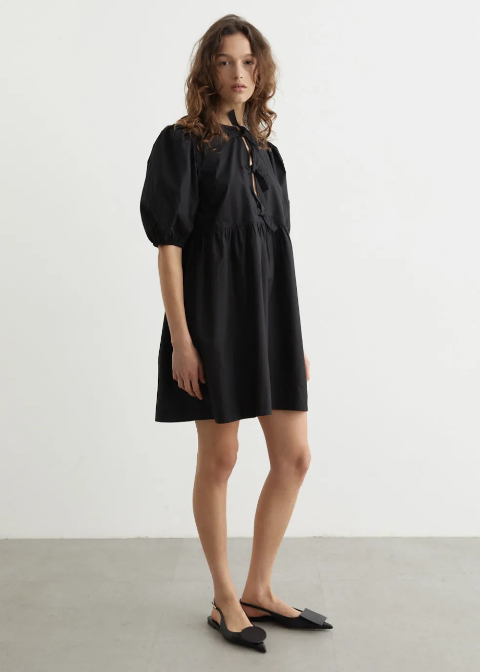 Cotton Poplin Tie String Mini Dress