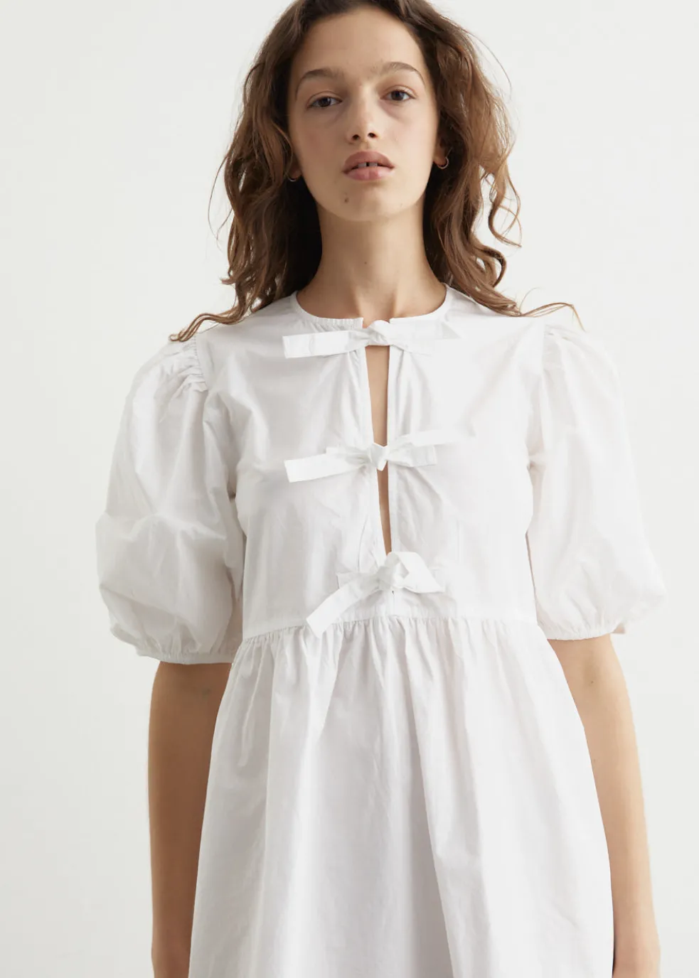 Cotton Poplin Tie String Mini Dress