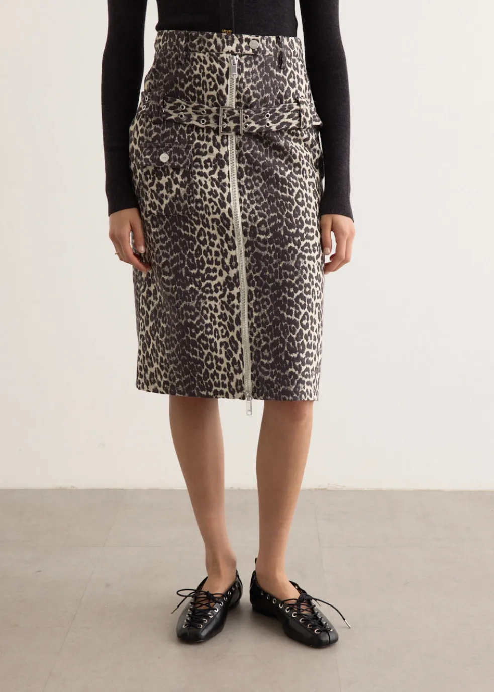Cotton Tweed Midi Skirt