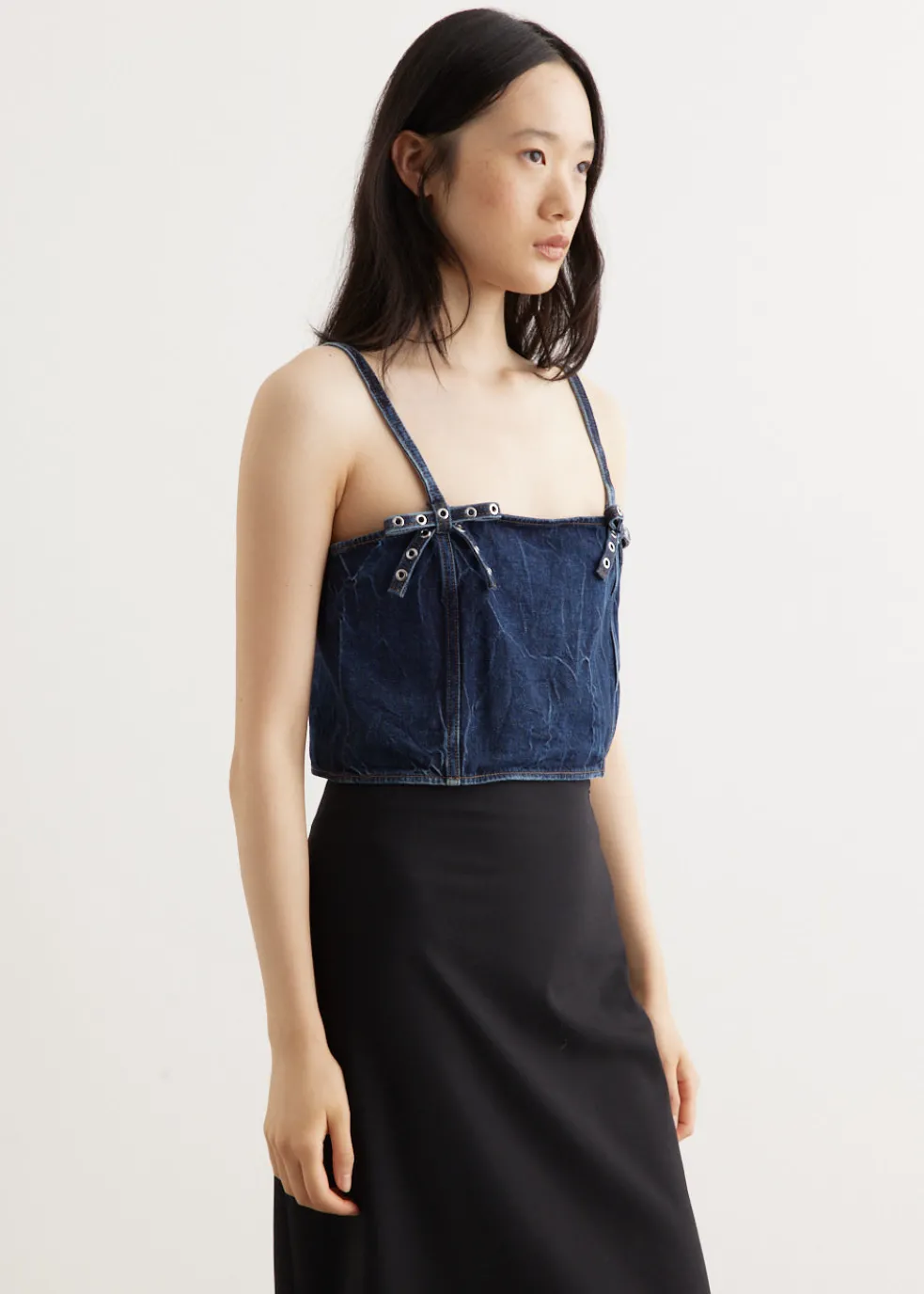 Crinkled Future Denim Strap Top