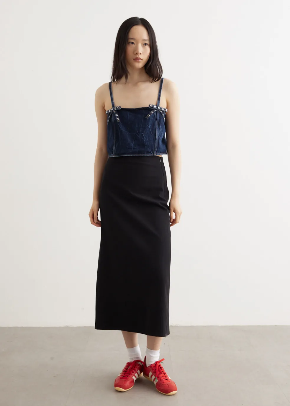 Crinkled Future Denim Strap Top