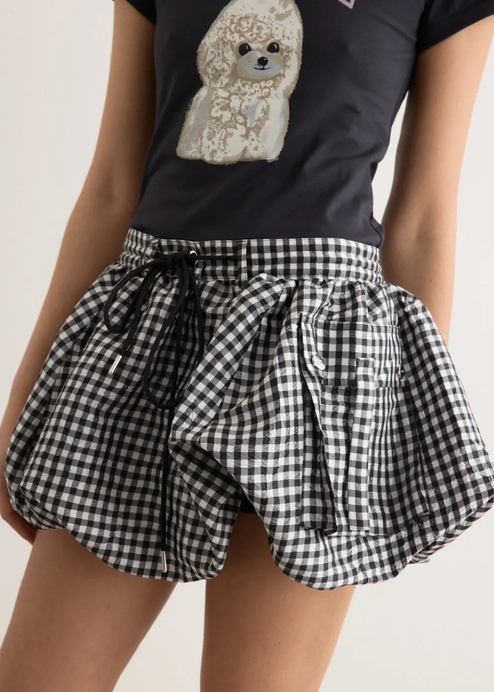 Crinkled Taffeta Check Mini Bubble Skirt