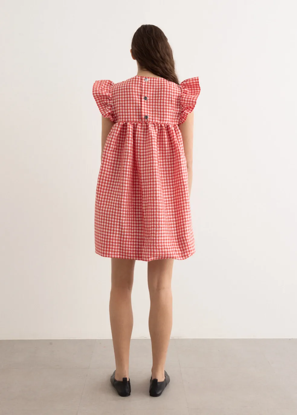 Crinkled Taffeta Check Frill Mini Dress