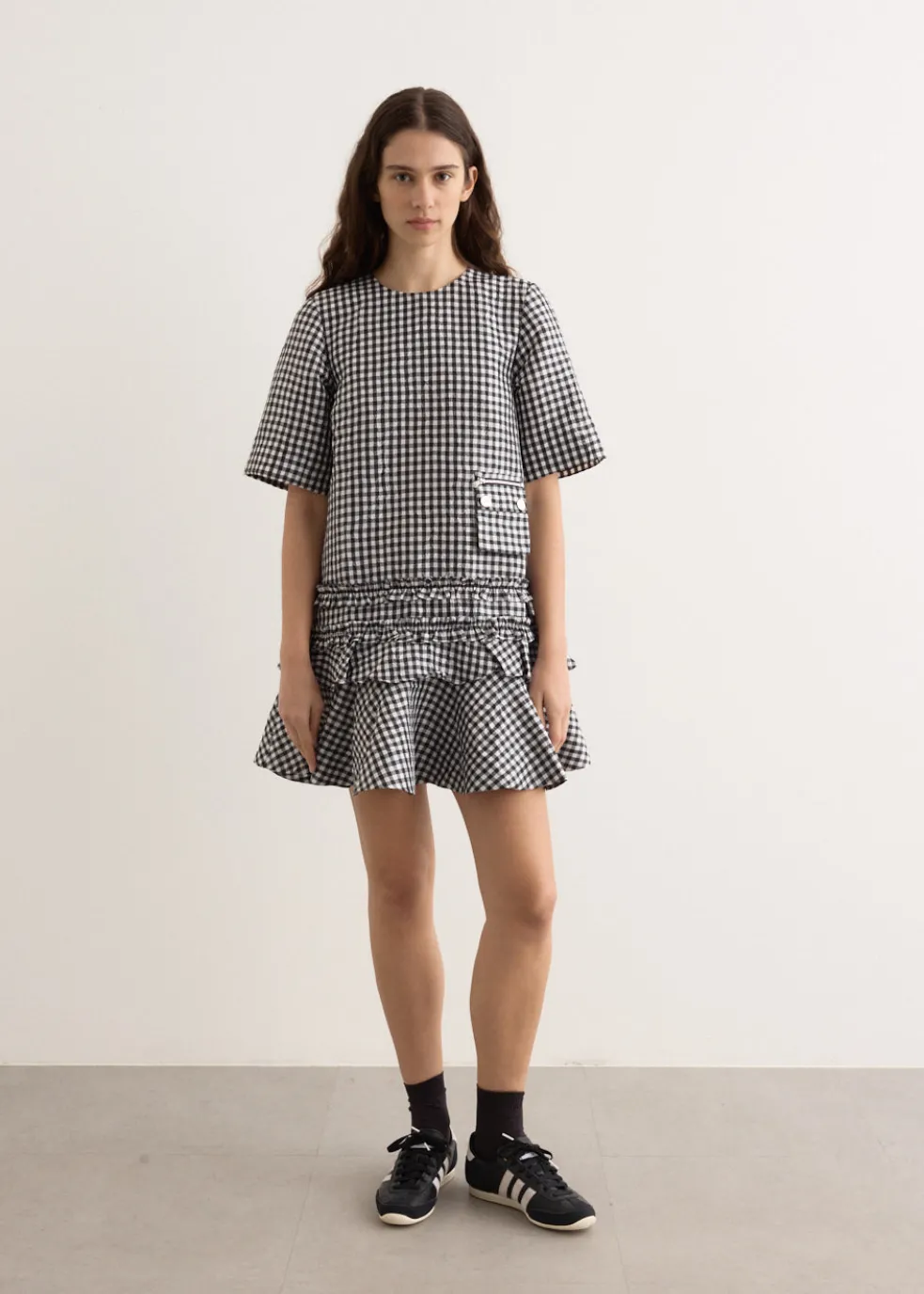 Crinkled Taffeta Check Open Back Mini Dress