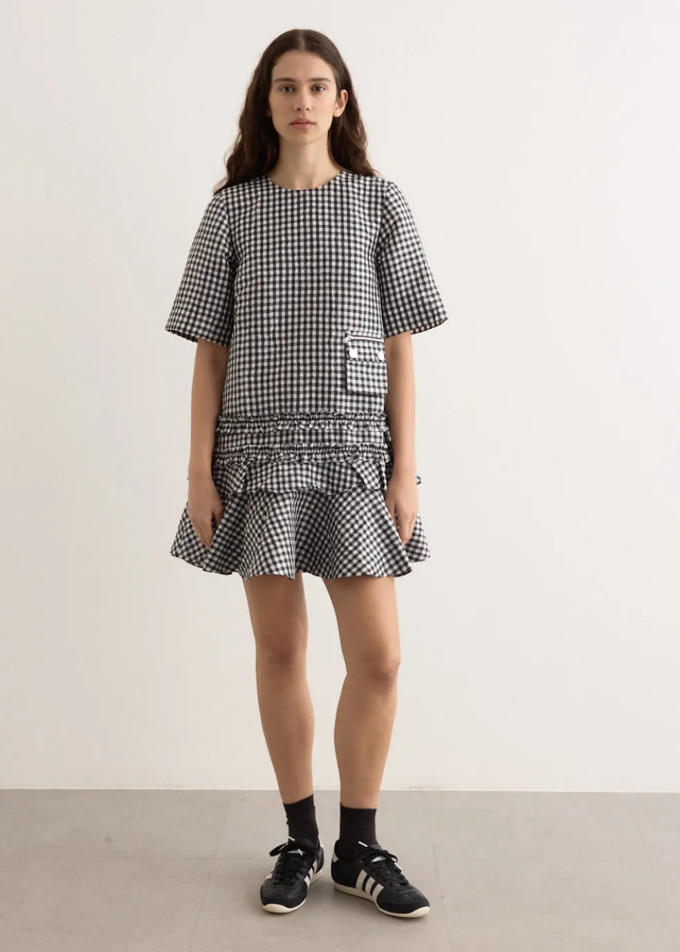 Crinkled Taffeta Check Open Back Mini Dress