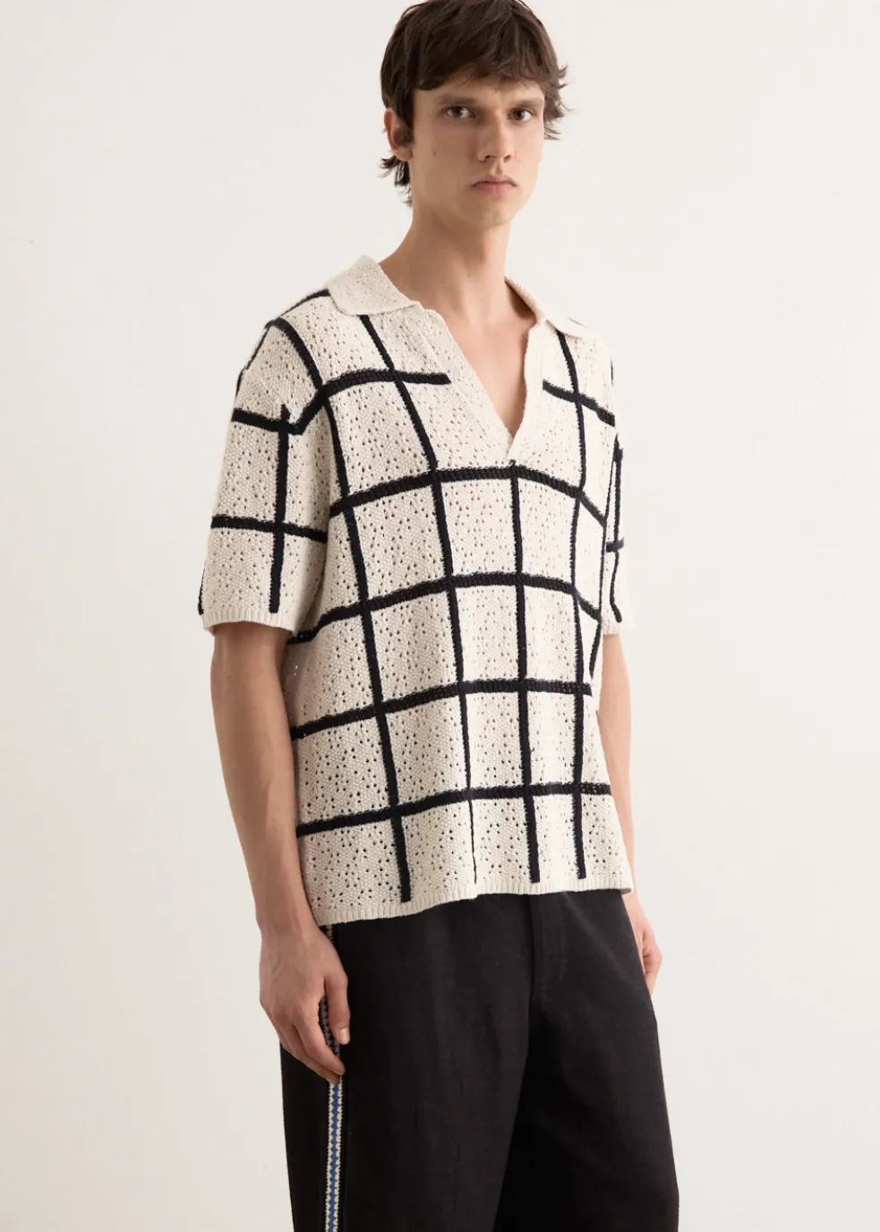 Crochet Check Open Placket Polo