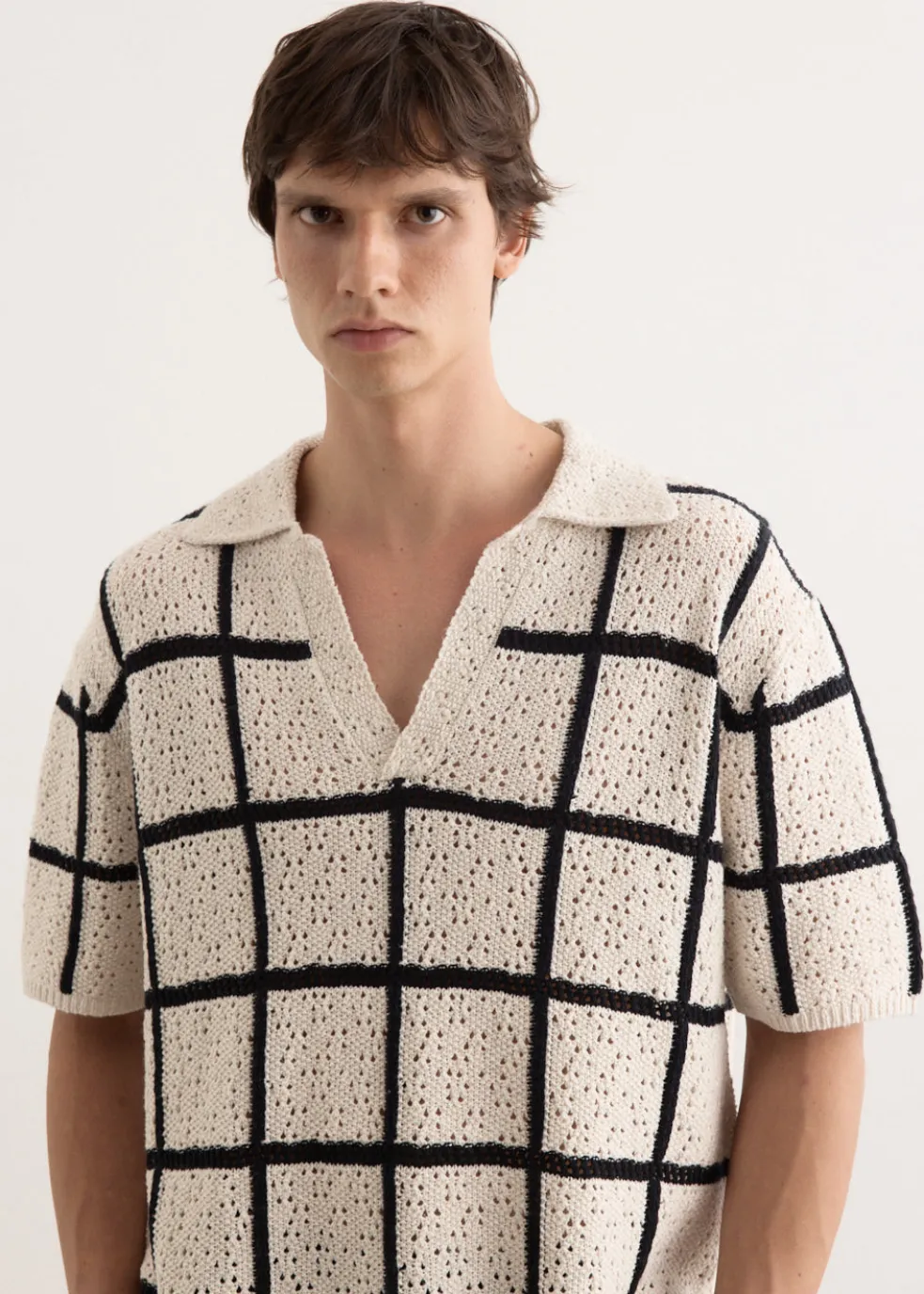 Crochet Check Open Placket Polo