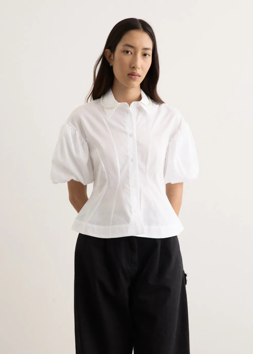 Cropped Ruffle Puff Sleeve Shirt