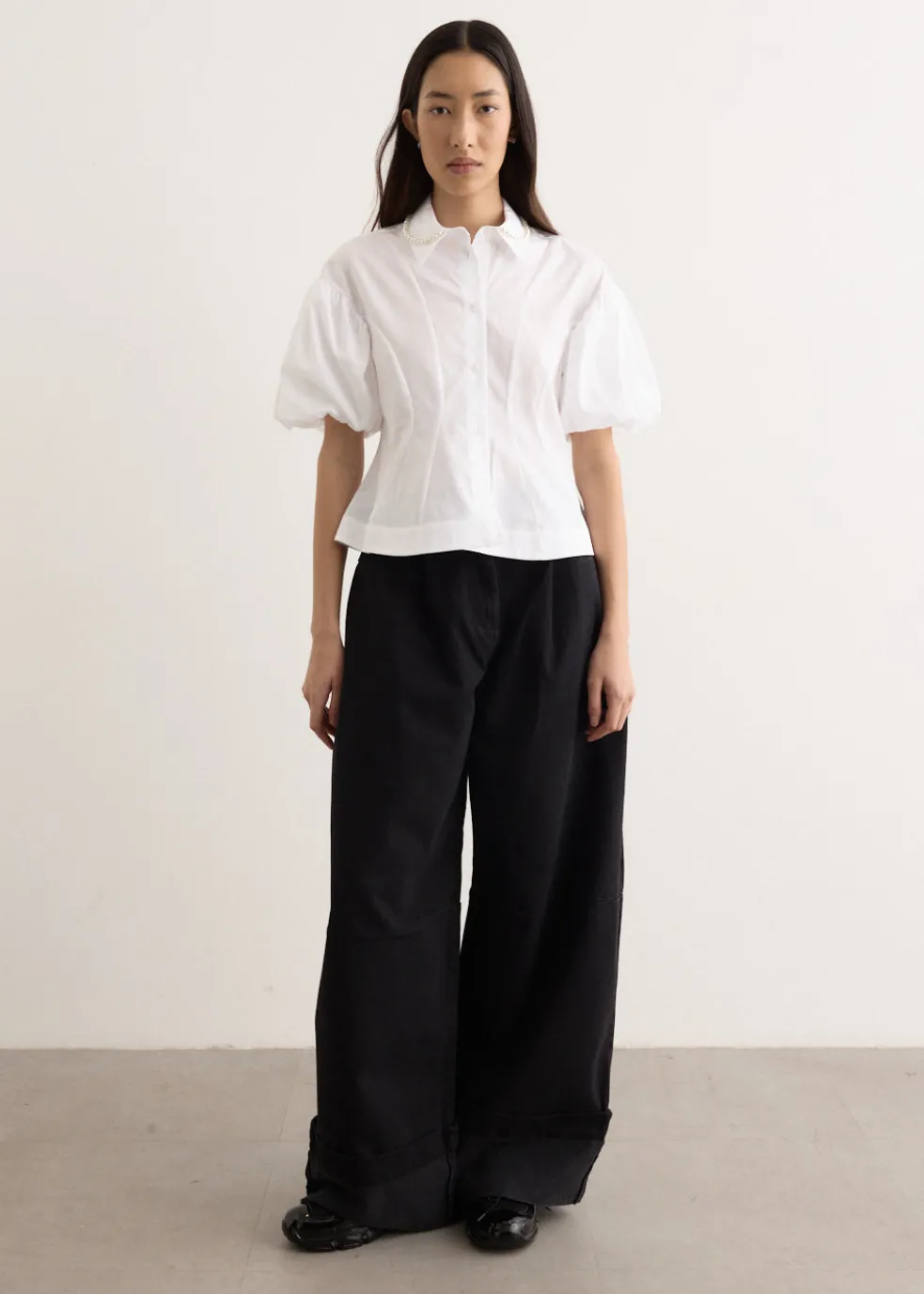 Cropped Ruffle Puff Sleeve Shirt