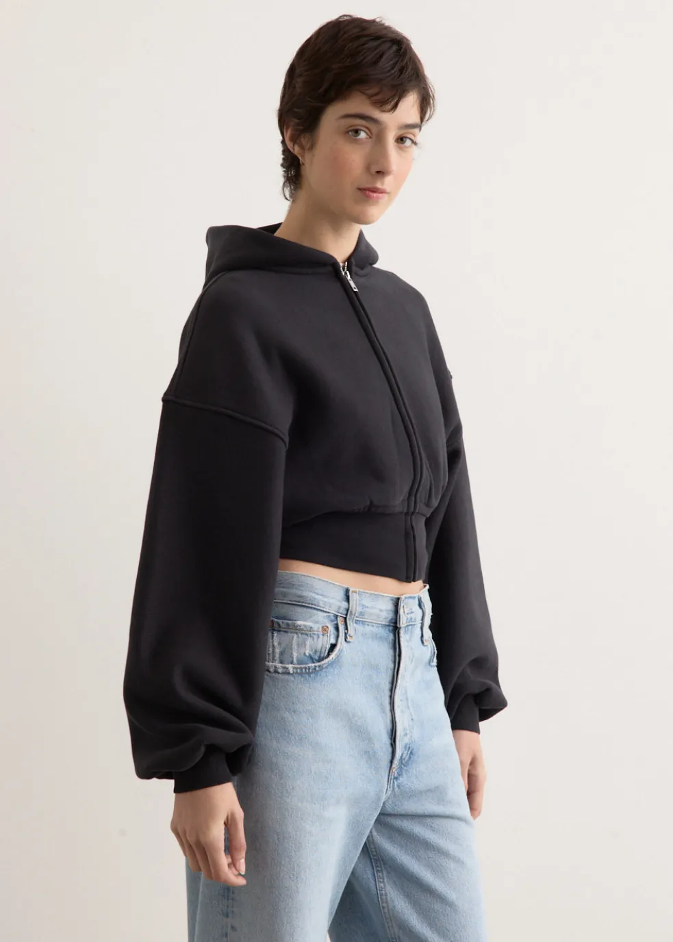 Cropped Zip Up Hoodie