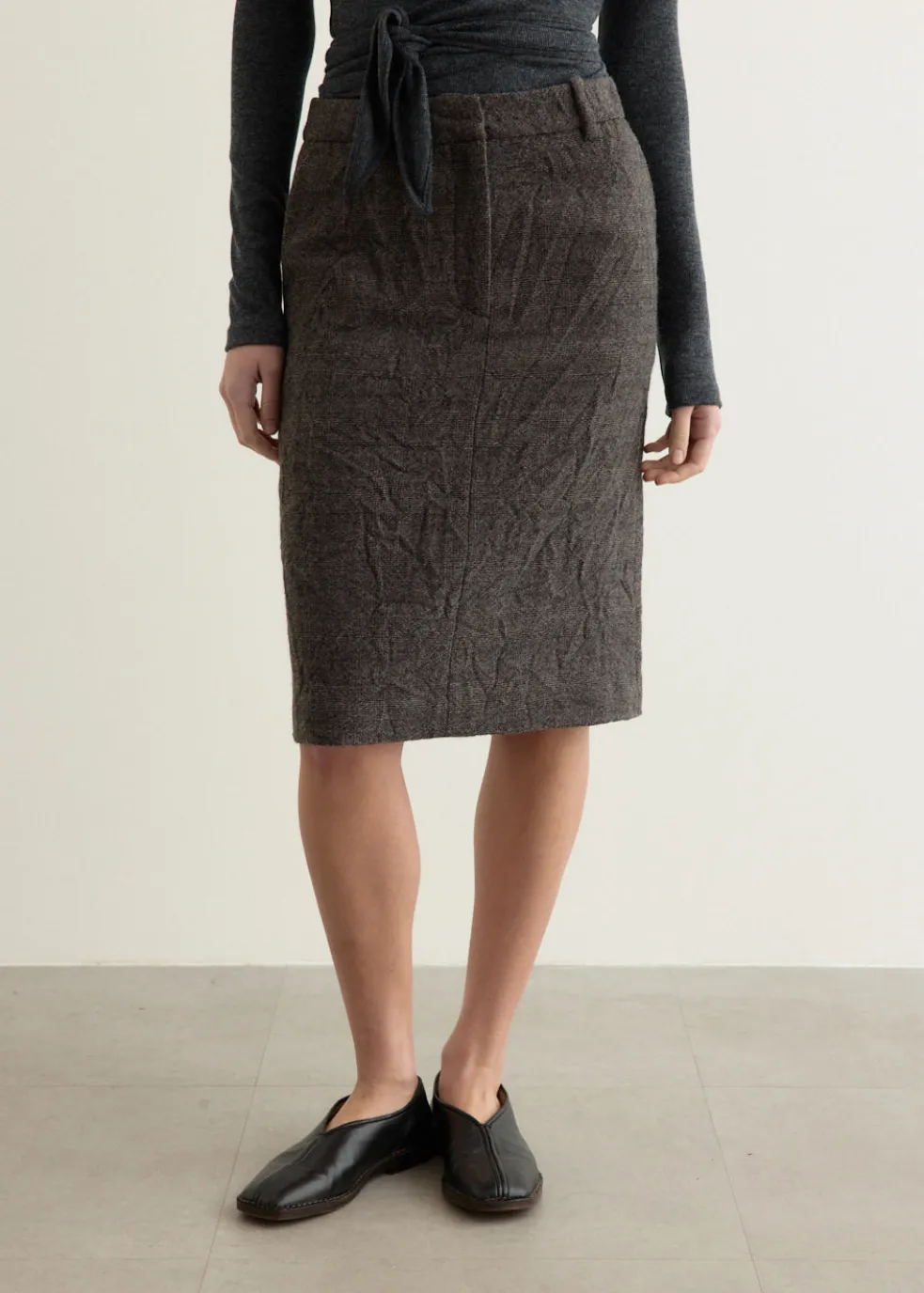 Crumpled Wool H-Line Skirt