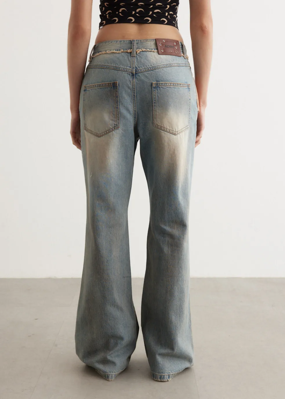 Deconstructed Dirty Wash Bootcut Jeans