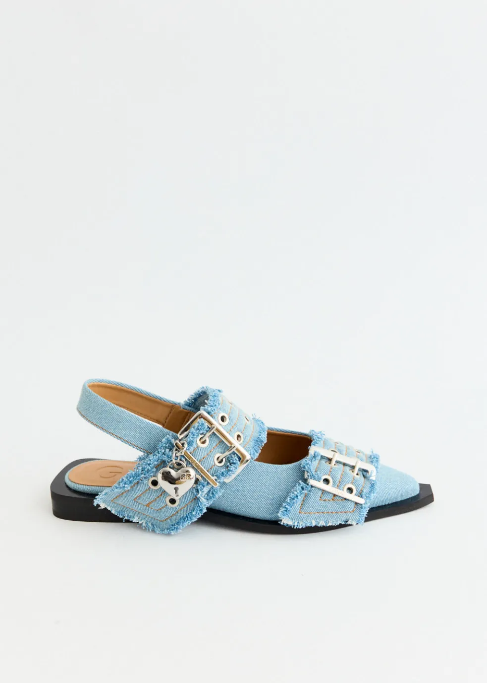Denim Charms Feminine Buckle Ballerinas