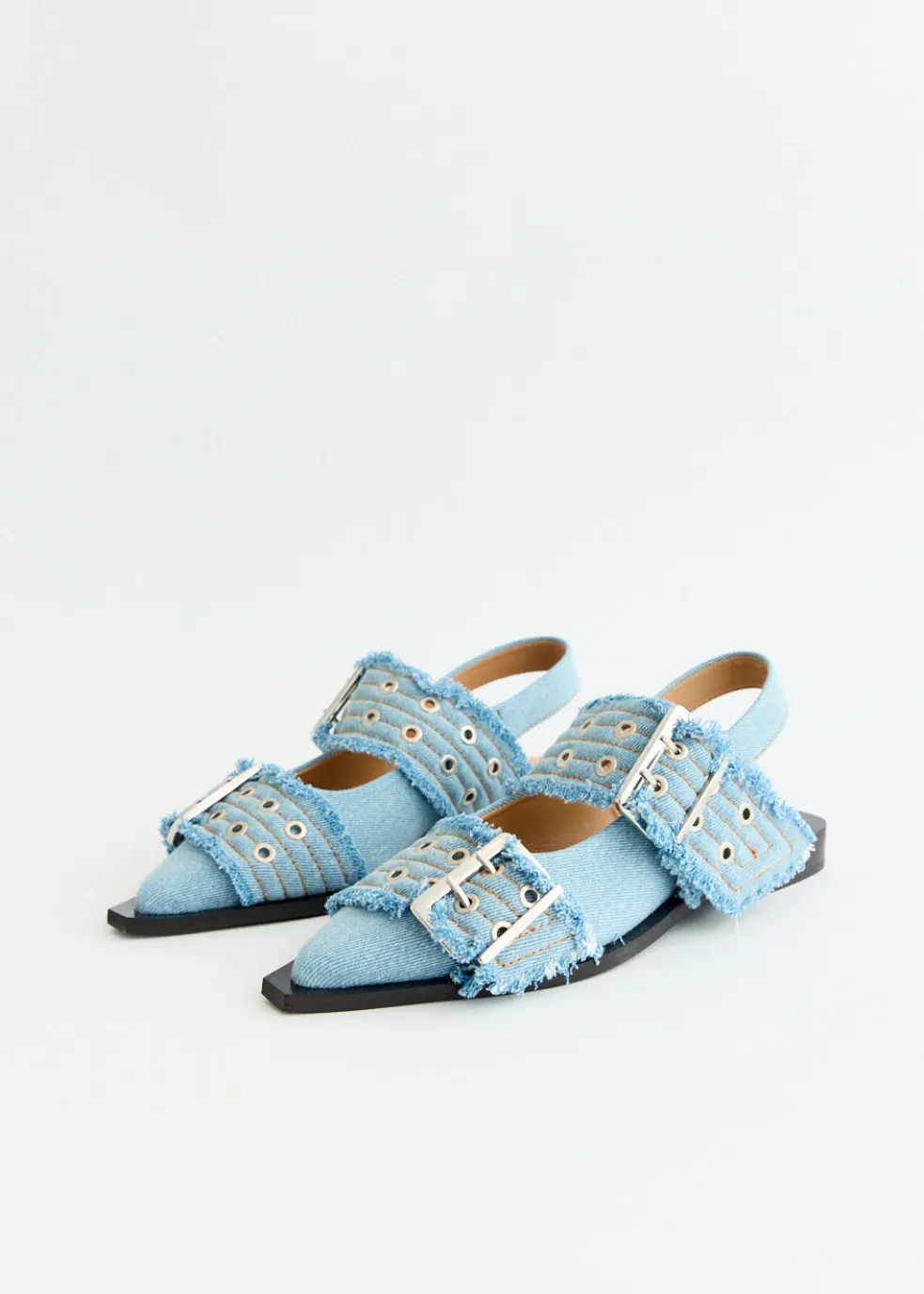 Denim Charms Feminine Buckle Ballerinas