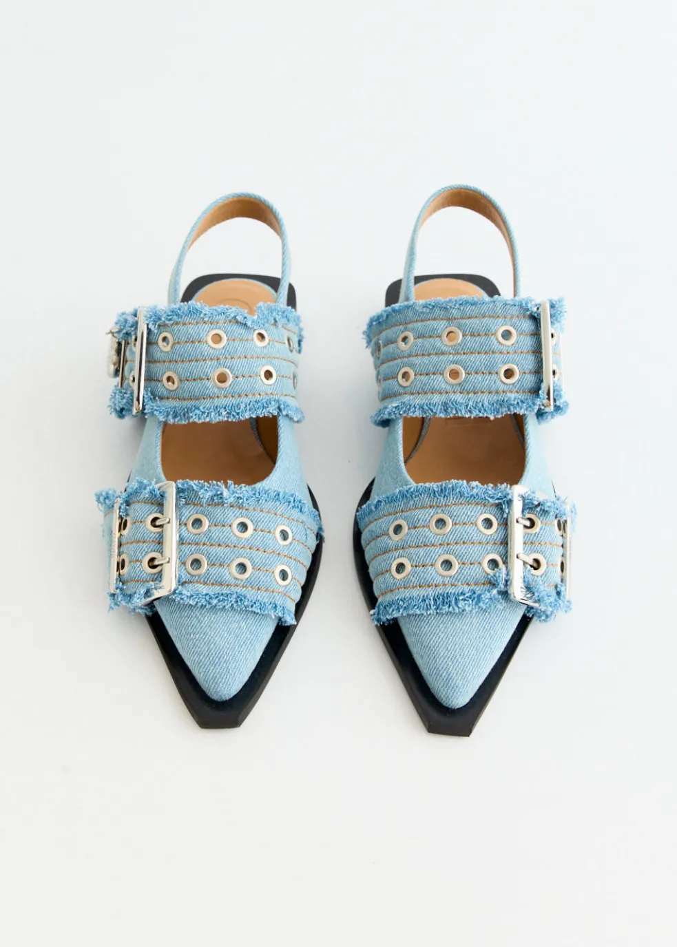 Denim Charms Feminine Buckle Ballerinas