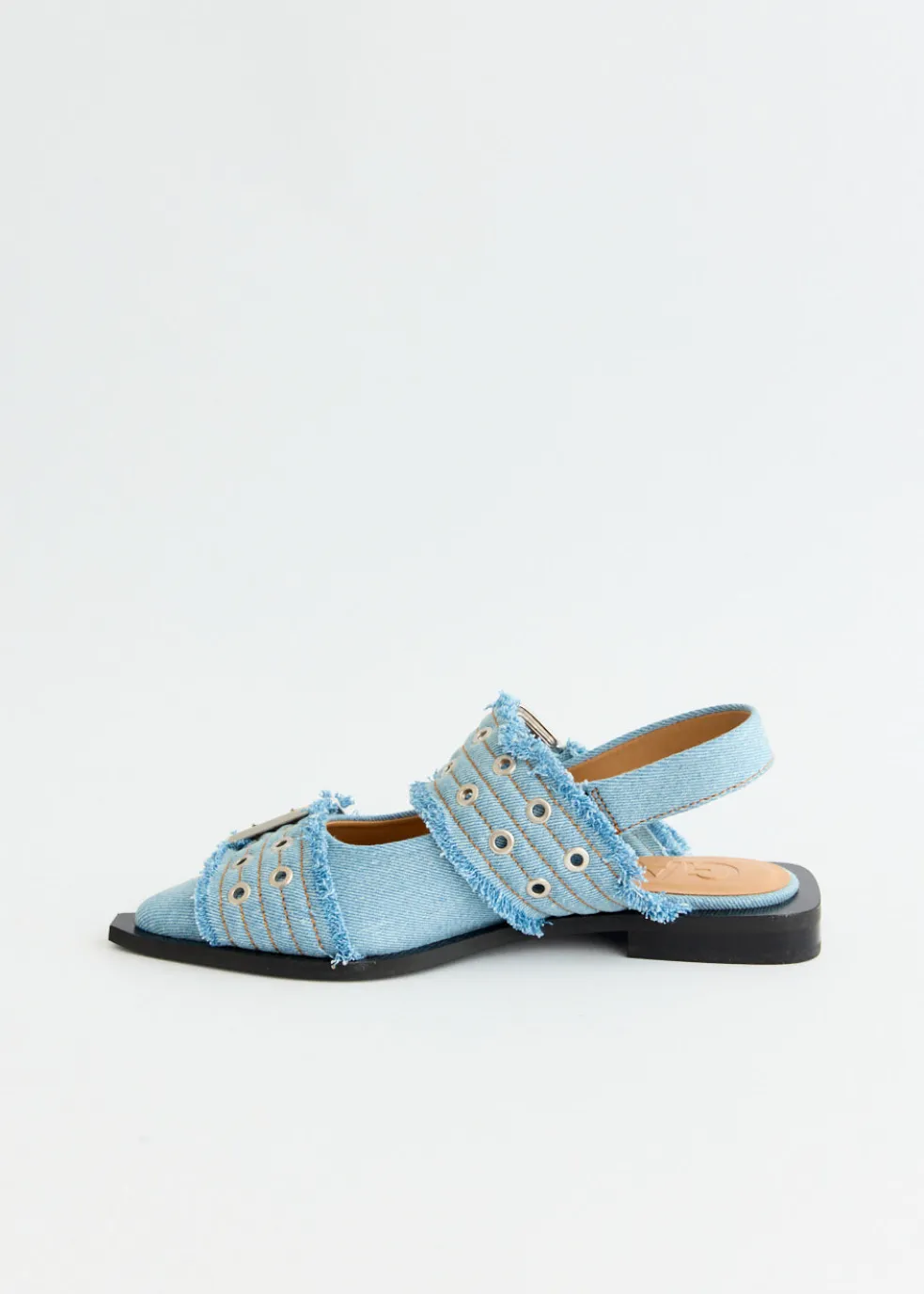 Denim Charms Feminine Buckle Ballerinas