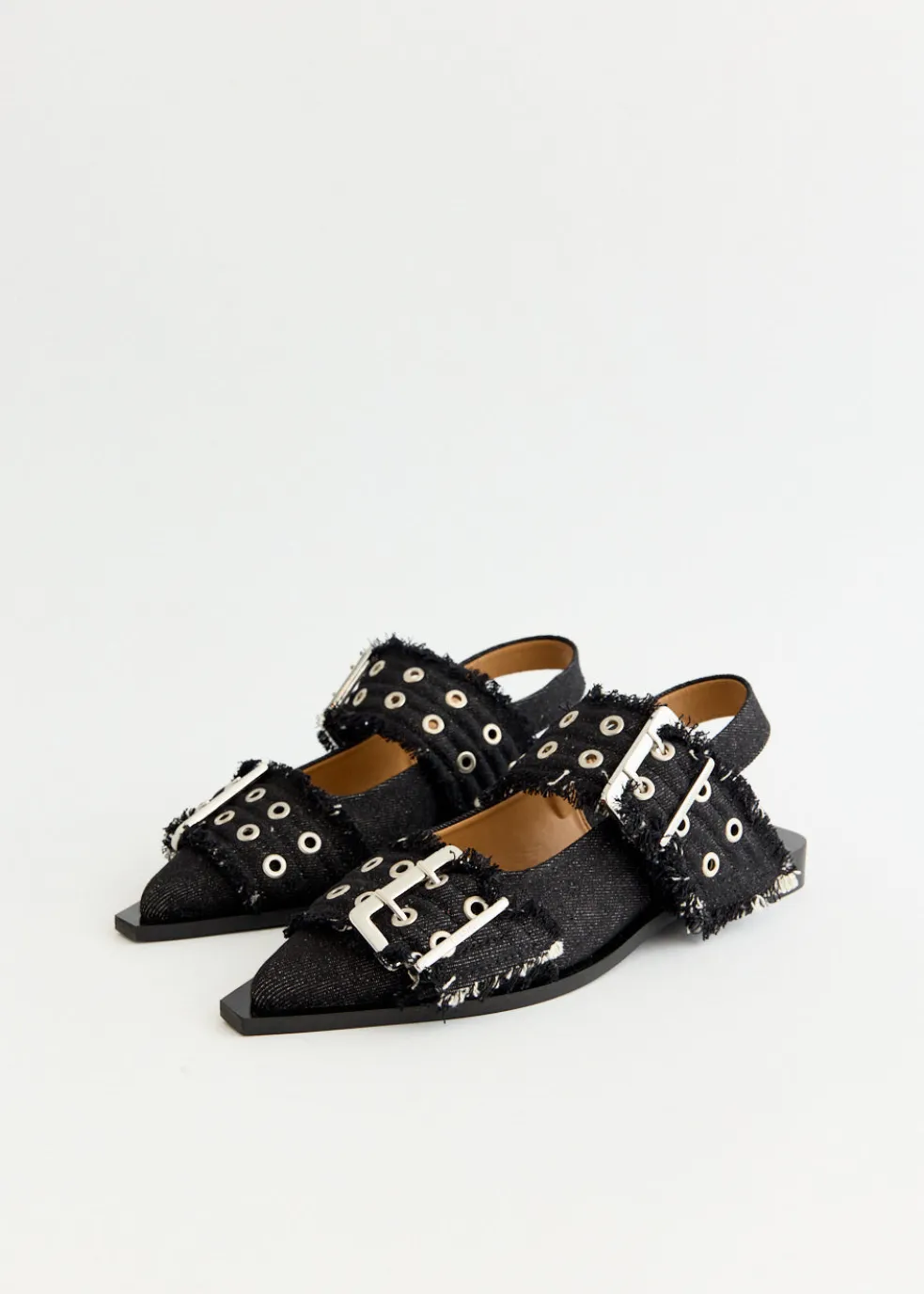 Denim Feminine Buckle Ballerinas