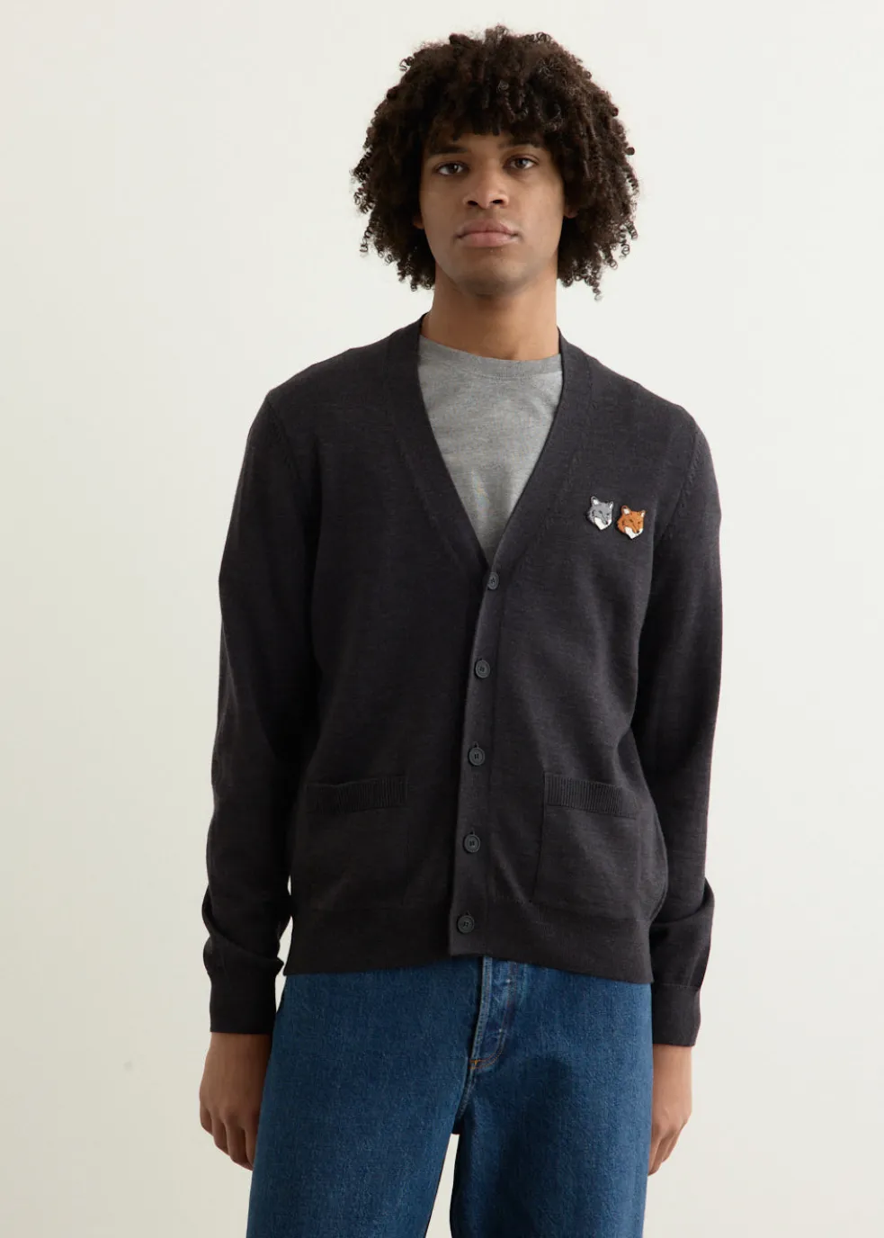 Double Bold Fox Head Patch Regular Cardigan