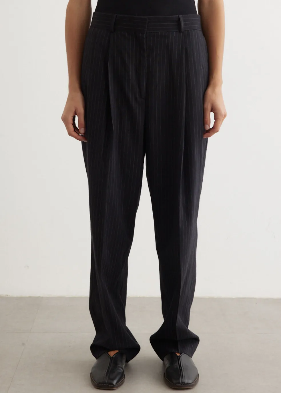 Double-Pleated Tailored Pinstripe Trousers