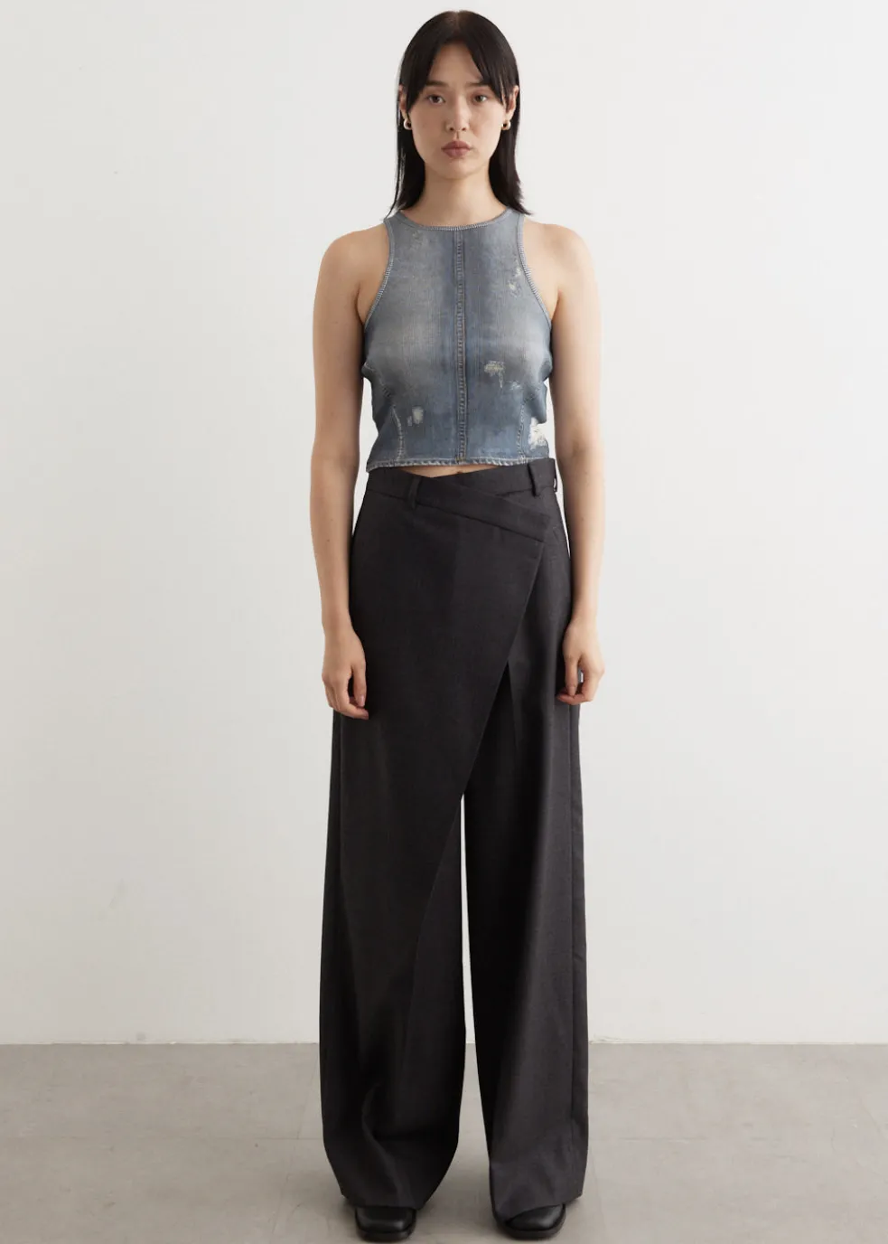 Elaia Denim Trompe L'Oeil Top